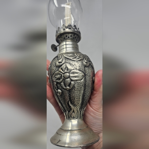 Restoration Hardware Frances Le Mont Pewter Oil Lamp Glass Chimney 12.5" - Picture 4 of 16